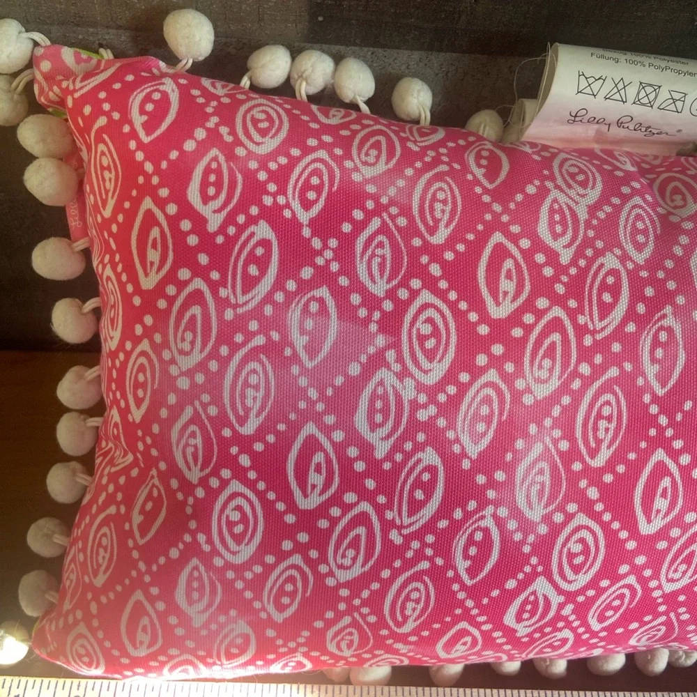Lilly Pulitzer Floral Decorative Pillow with Pom Poms 12”x20” $30